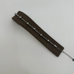 Mare Accessories | Top Boncuklu Üçlü İp Zincir Bileklik - Gümüş Renk