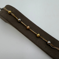 Mare Accessories | Top Boncuklu Üçlü İp Zincir Bileklik - Gümüş Gold Karışık