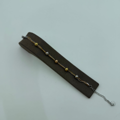 Mare Accessories | Top Boncuklu Üçlü İp Zincir Bileklik - Gümüş Gold Karışık