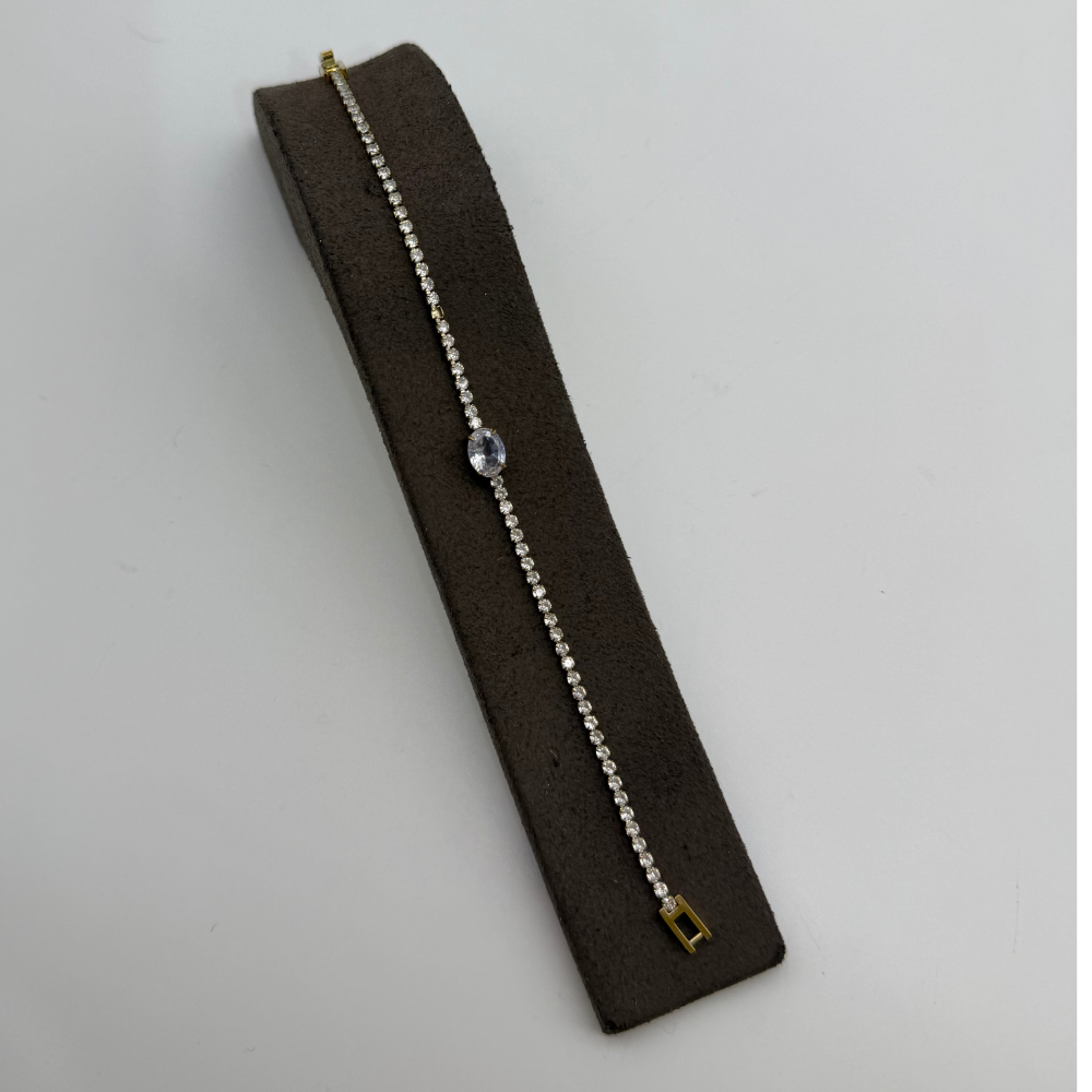 Mare Accessories | Tek Taş Detaylı Işıltılı Su Yolu Bileklik - Gold Renk