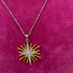 İki Renkli Kutup Yıldızı Çelik Kolye - Altın ve Gümüş Renk