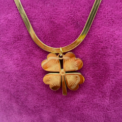 Gold Renk Yonca Figürlü Çift Sıra İtalyan Zincir Kolye