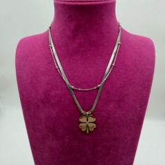 Gümüş Renk Yonca Figürlü Çift Sıra İtalyan Zincir Kolye