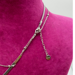 Gümüş Renk Yonca Figürlü Çift Sıra İtalyan Zincir Kolye