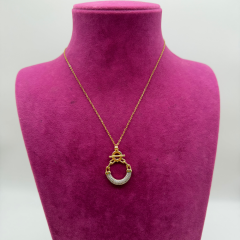 Gold T-Tokalı Geometrik Halka Çelik Kolye - 45 cm