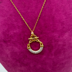 Gold T-Tokalı Geometrik Halka Çelik Kolye - 45 cm