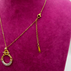 Gold T-Tokalı Geometrik Halka Çelik Kolye - 45 cm