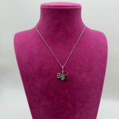 Renkli Taşlı Kelebek Çelik Kolye - 45 cm