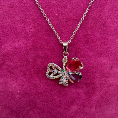 Renkli Taşlı Kelebek Çelik Kolye - 45 cm