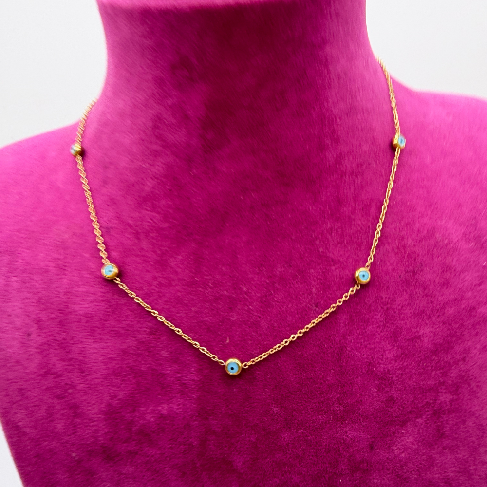 Nazar Boncuklu Minimalist Gold Çelik Kolye - 45 cm