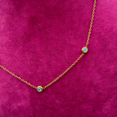 Nazar Boncuklu Minimalist Gold Çelik Kolye - 45 cm
