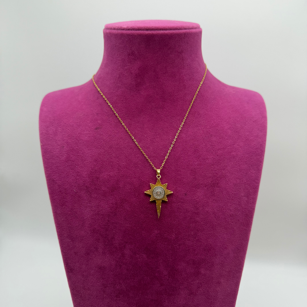 Modern Güneş Işığı Gold Çelik Kolye - 45 cm