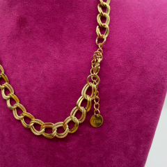 Dokulu Halka Geçişli Gold Zincir Çelik Kolye - 45 cm