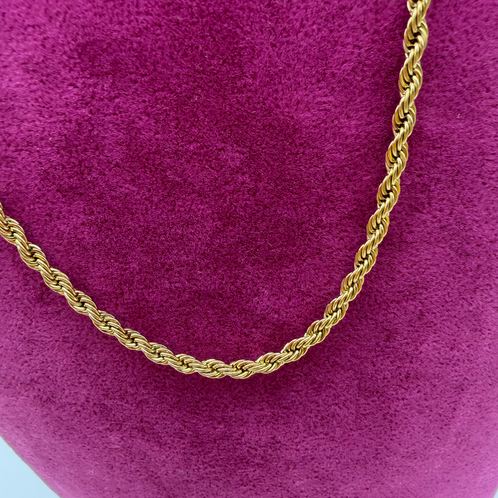 Altın Rengi İnce Burgu Zincir Çelik Kolye - 60 cm