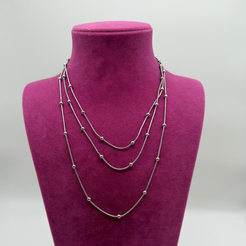 Dorika Topçuk Çoklu Gümüş Rengi Çelik Kolye