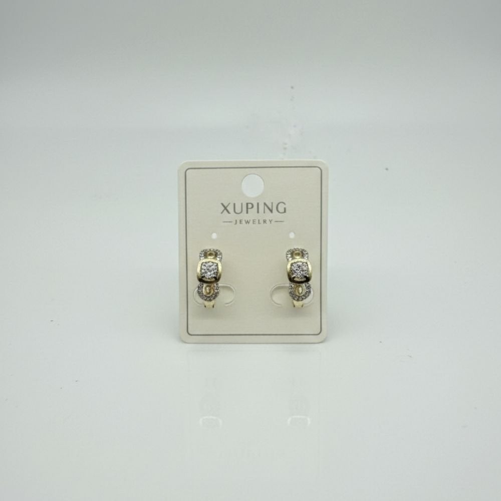 Baget Taş Detaylı Gold & Silver Mini Halka Küpe