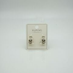 Baget Taş Detaylı Gold & Silver Mini Halka Küpe