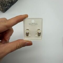 Baget Taş Detaylı Gold & Silver Mini Halka Küpe