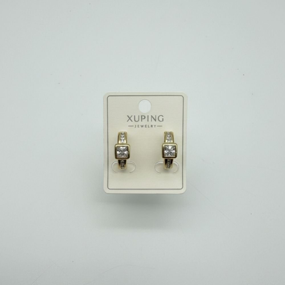 Kare Taş Detaylı Gold Mini Halka Küpe