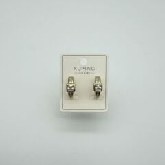 Kare Taş Detaylı Gold Mini Halka Küpe