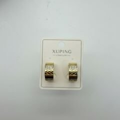 Taş Şerit Detaylı Desenli Gold Mini Halka Küpe