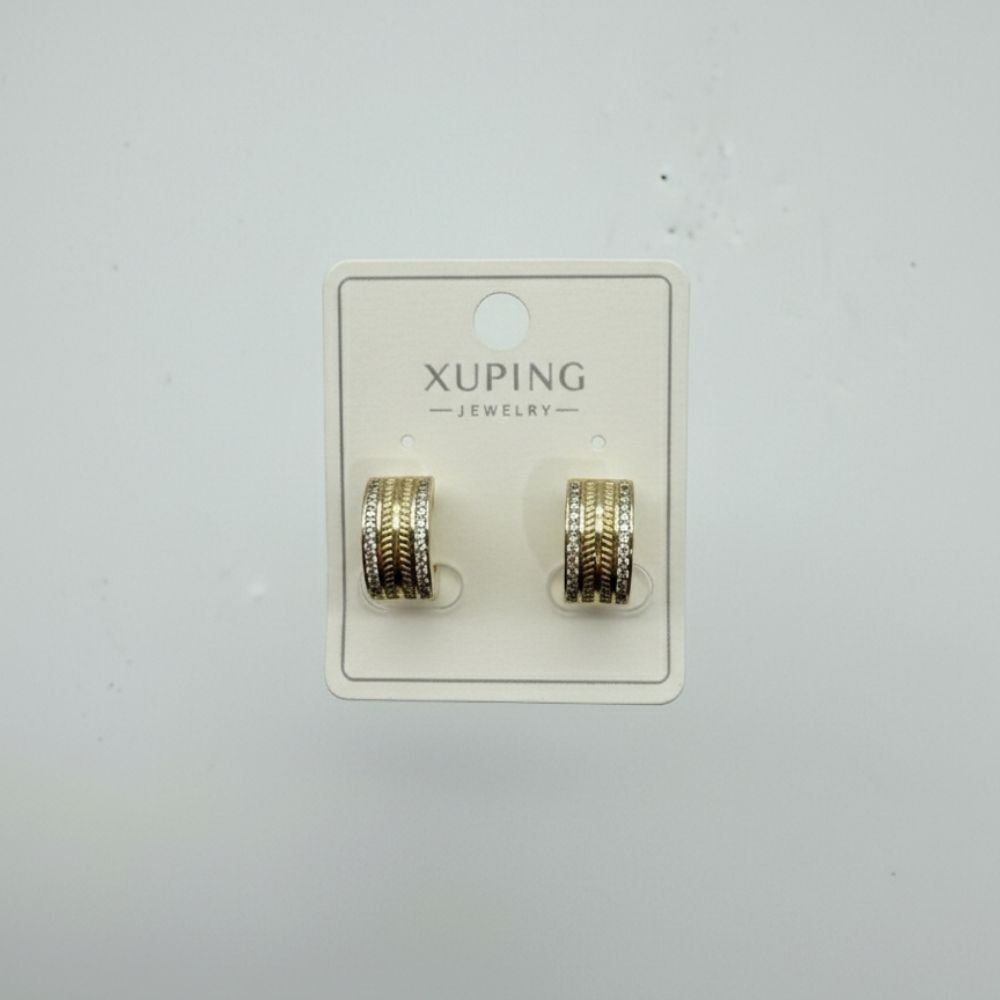 Çok Şeritli Taş Detaylı Gold Mini Halka Küpe