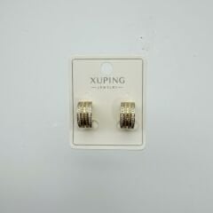 Çok Şeritli Taş Detaylı Gold Mini Halka Küpe