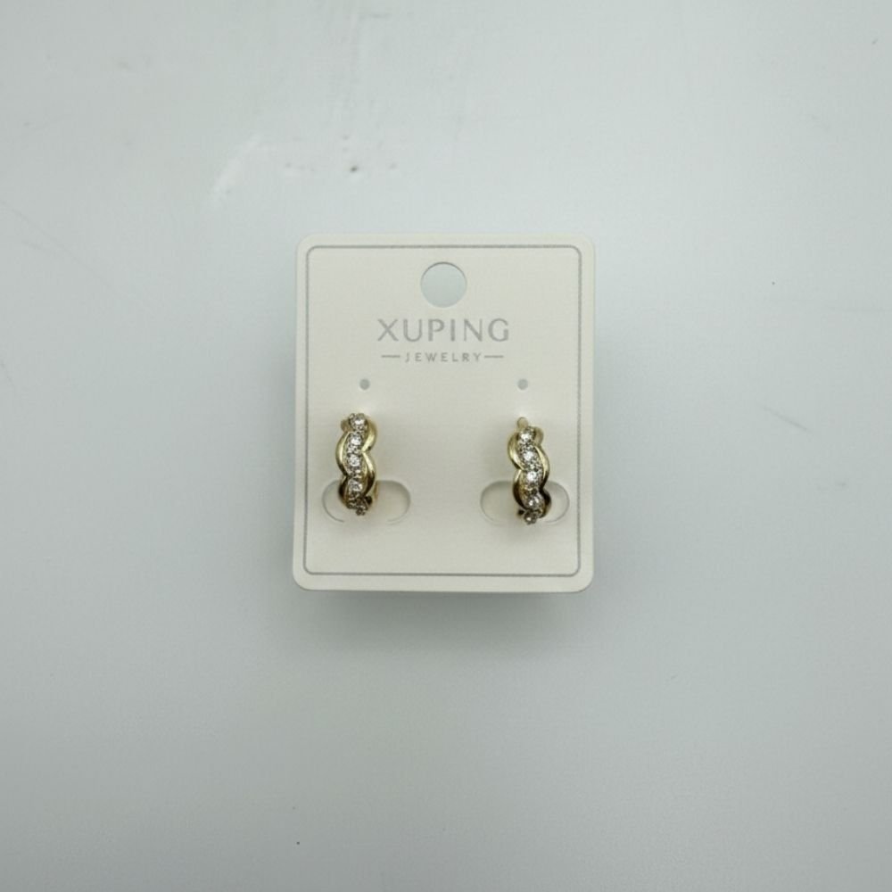 Zincir Formlu Taş Detaylı Gold Mini Halka Küpe