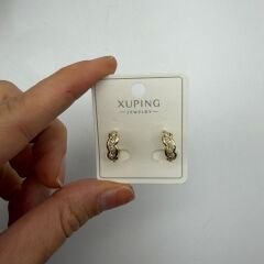 Zincir Formlu Taş Detaylı Gold Mini Halka Küpe