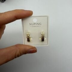 Örgü Zincir Detaylı Taşlı Gold Mini Halka Küpe