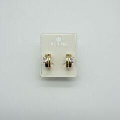 Baget Taş Detaylı Gold Mini Halka Küpe