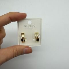 Baget Taş Detaylı Gold Mini Halka Küpe