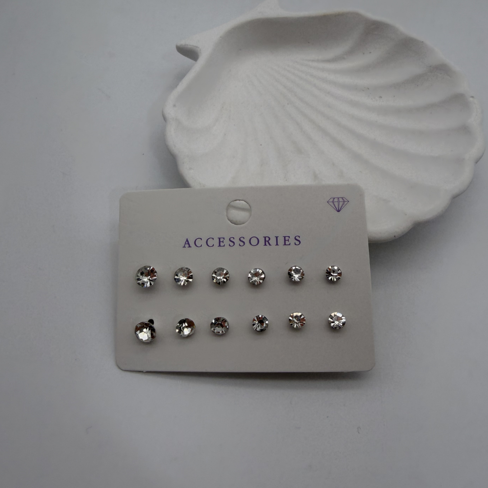 Beyaz Zirkon Taşlı Çoklu Küpe Seti