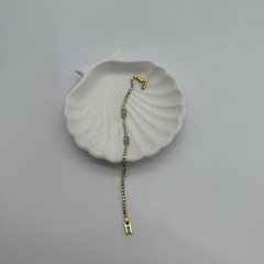 Gold Dikdörtgen Zirkon Taş Detaylı Su Yolu Bileklik