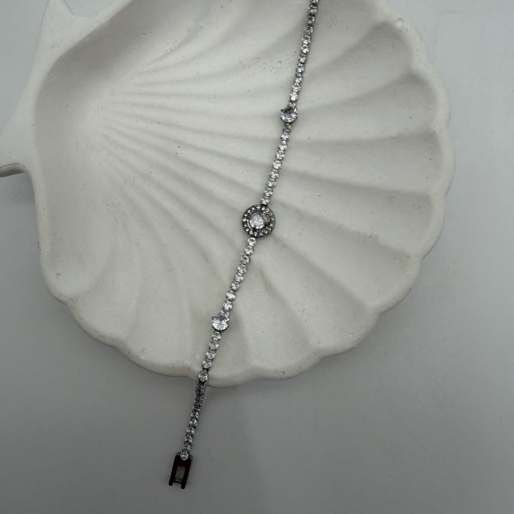 Yuvarlak Taş Detaylı Zirkon Su Yolu Bileklik