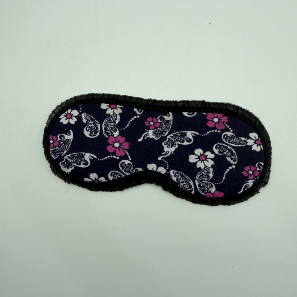 Kelebek Çiçek Desenli Lacivert Uyku Bandı
