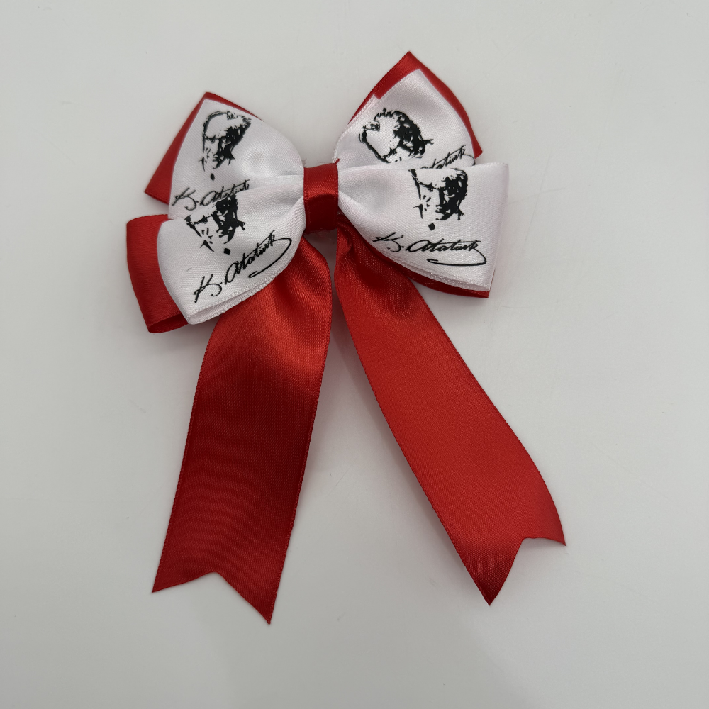 Atatürk Baskılı Kırmızı Beyaz Fiyonk Toka