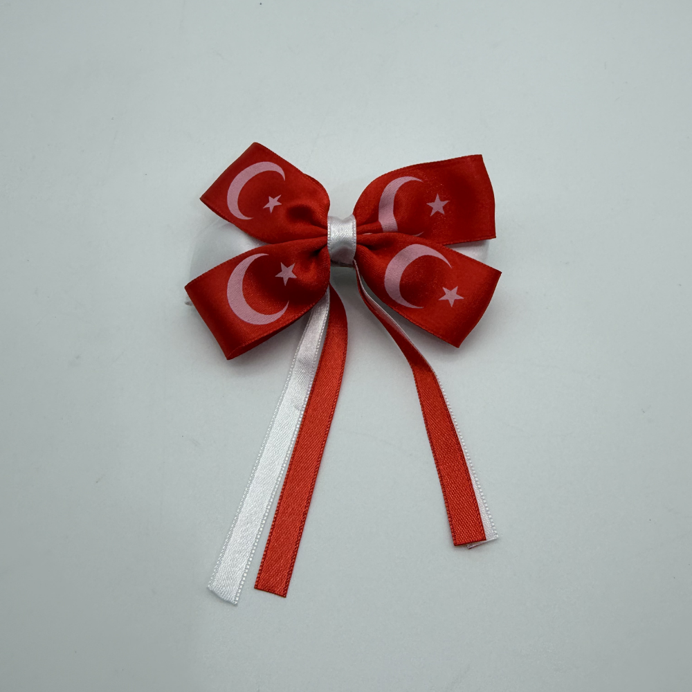 Türk Bayrak Desenli Çift Katlı Fiyonk Toka