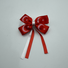 Türk Bayrak Desenli Çift Katlı Fiyonk Toka