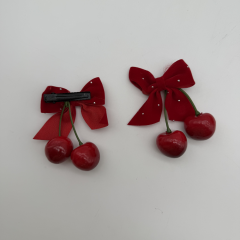 Kiraz Detaylı Kırmızı Fiyonk Toka Seti