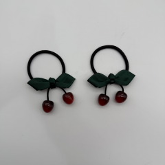 Kiraz Detaylı Yeşil Fiyonk Saç Lastiği Seti