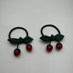 Kiraz Detaylı Yeşil Fiyonk Saç Lastiği Seti
