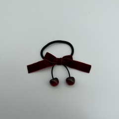 Kiraz Detaylı Bordo Kadife Fiyonk Saç Lastiği