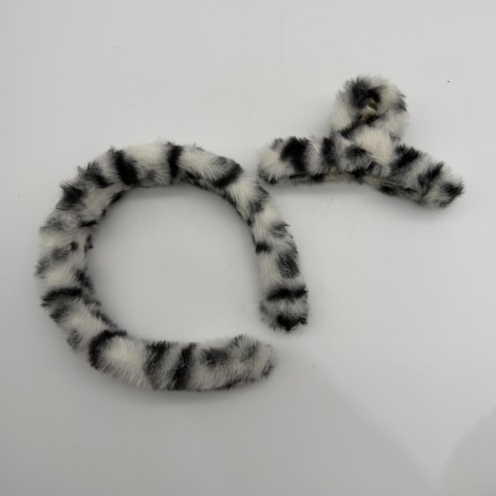 Peluş Leopar Desenli Taç ve Mandal Toka Seti