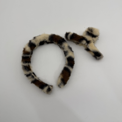 Peluş Leopar Desenli Taç ve Mandal Toka Seti